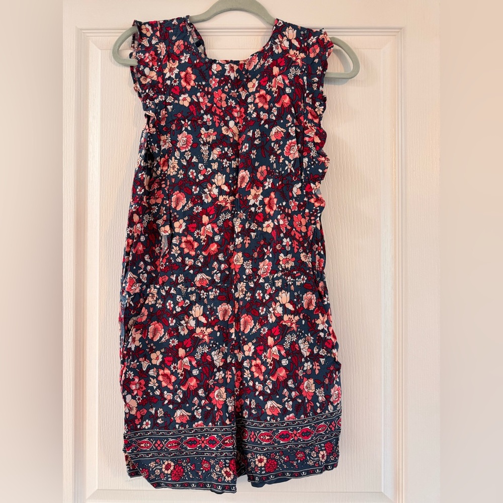 LOFT Navy Floral Romper with Pink and Cream Accents